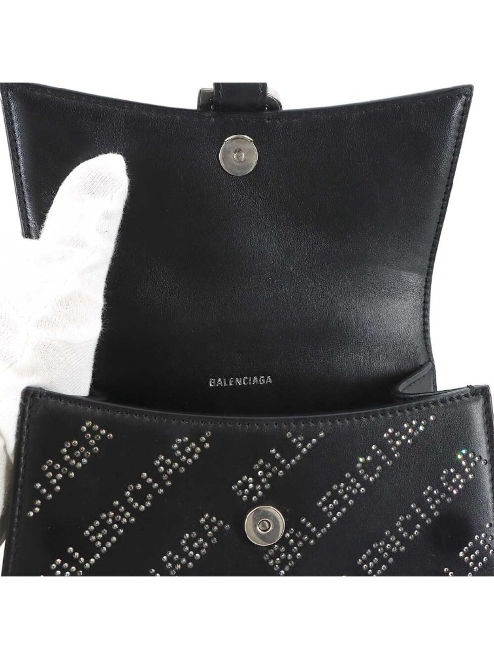 Balenciaga Hourglass XS 2-Way Bag Leather Rhinestone Black - Picture 8 of 10